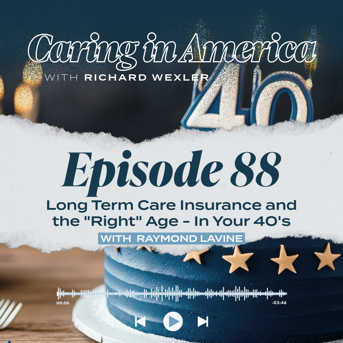 CaringInAmerica_Podcast-3-EP86 image of a birthday cake with the number 4 and 0 on it.