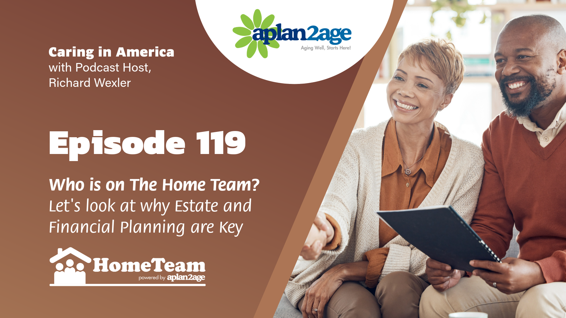 Cover of Episode 95 features an image of a happy couple seeming to enjoy their retirement and golden years