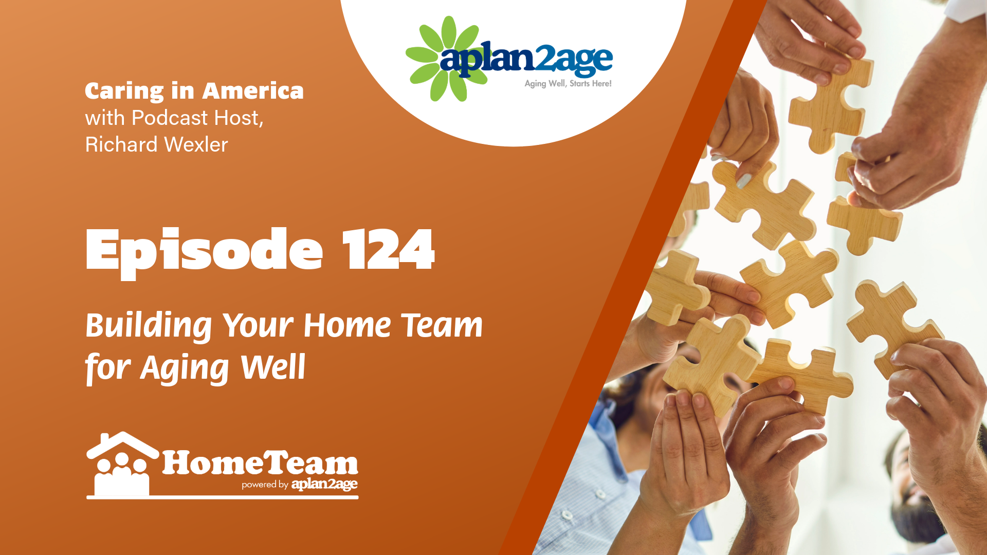 Cover of episode 124 showing a team coming together with a puzzle piece in each person's hand.